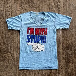 VINTAGE I'M WITH STUPID FUNNY HUMOR PARODY SHIRT WOMENS SMALL 70S 80S
